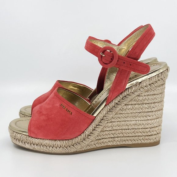 PRADA Size 39 US 9 Calzature Donna Suede Woven Espadrille Wedge Sandals Box/Dust - Picture 11 of 15